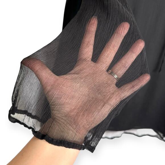 New York City Design Co Black 100% Silk Sheer Floral Trimmed Tunic Women's 2X - Picture 6 of 8